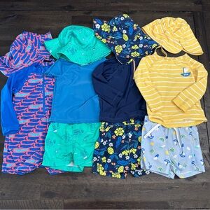12m Baby Boy Bundle Lot - Rashguards, Swim Trunks, Sun Hats - First Impressions
